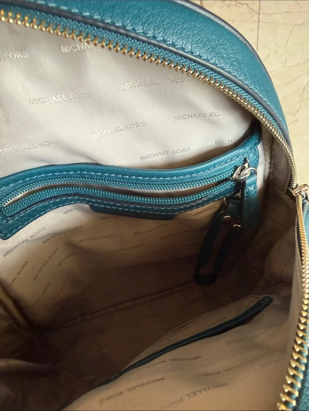 Michael Kors Teal and Navy Pebbled Leather Backpack NEVER WORN BRAND NEW